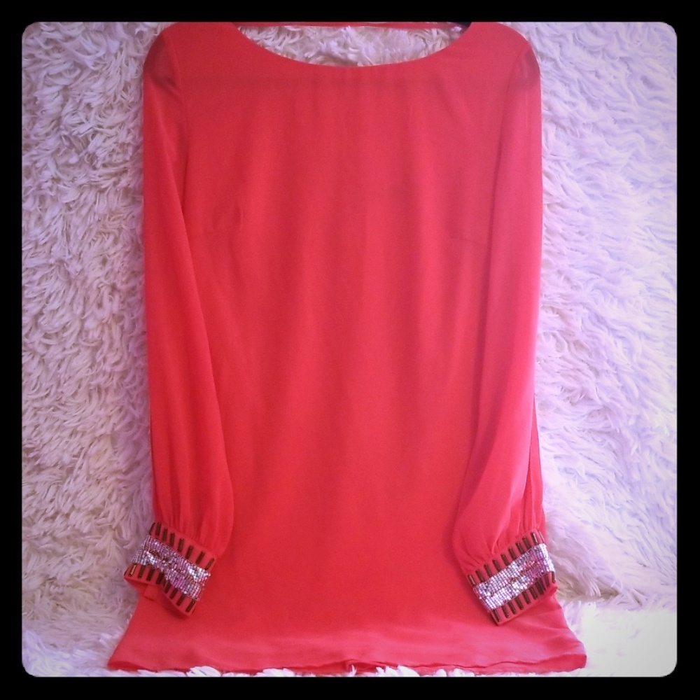 Ark&Co - Coral Sheer Sleeve Beaded Cuff Dress